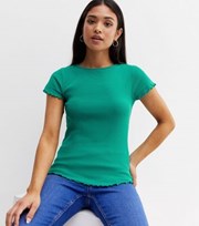 New Look Petite Green Frill Hem T-Shirt